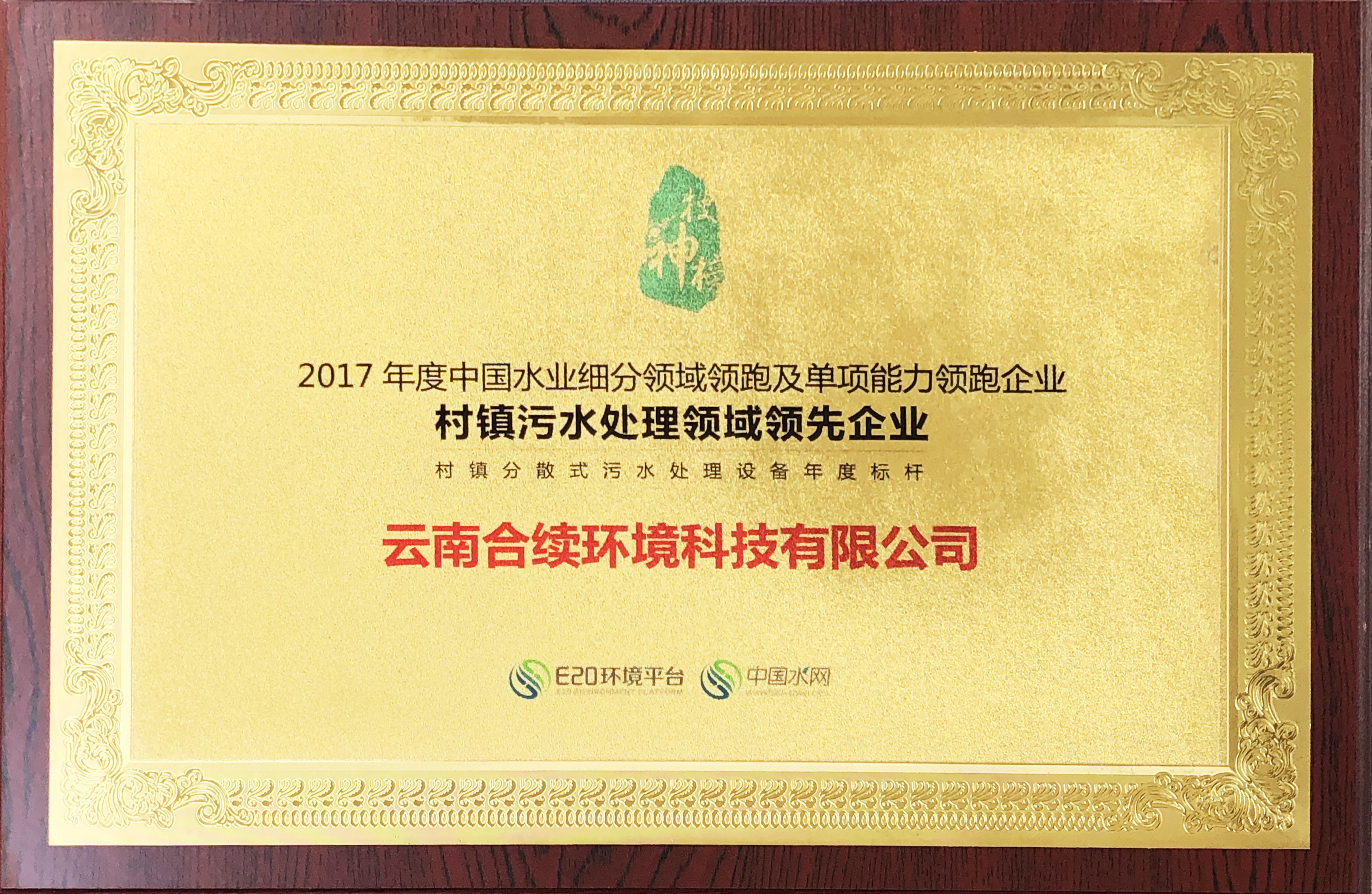 2017年度中國村鎮污水處理領域領先企業